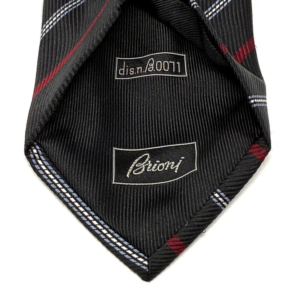 Brioni Black Red White Stripe‎ Silk Necktie 3.5